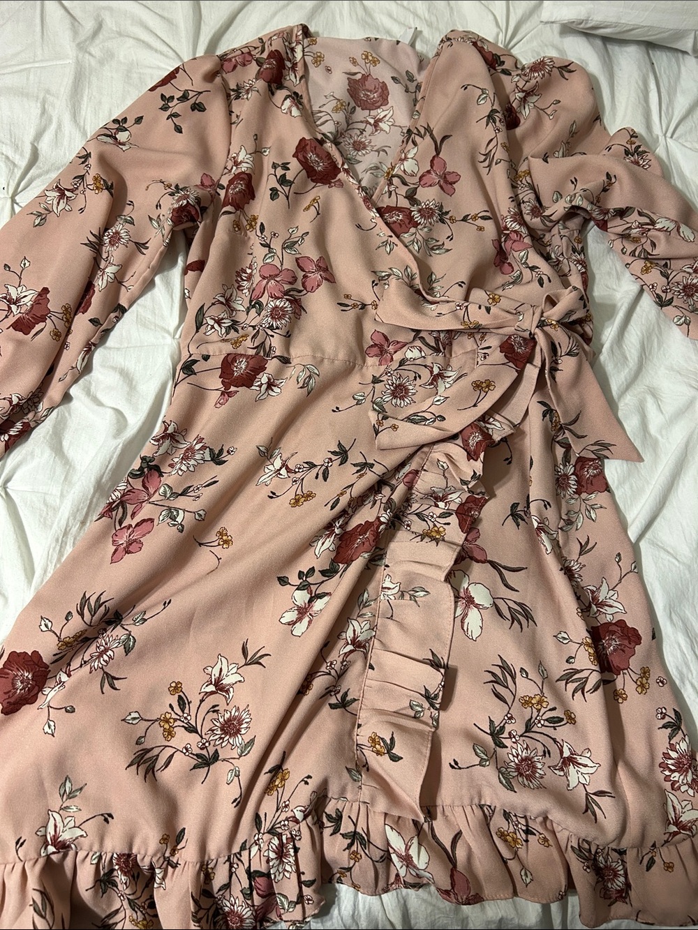 Xhilaration Dusty Rose Floral Wrap Midi Dress